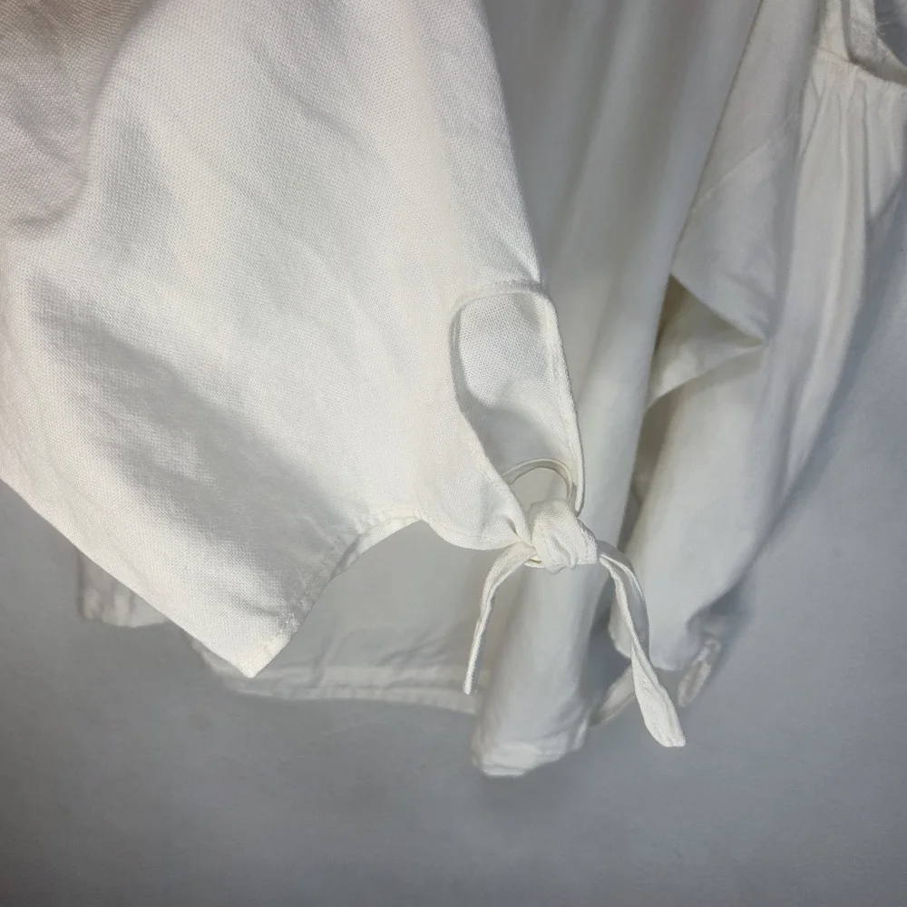 Madewell Top Blouse XS Women's Indigo Cold Shoulder 3/4 Sleeve White 100% Cotton - Picture 5 of 15
